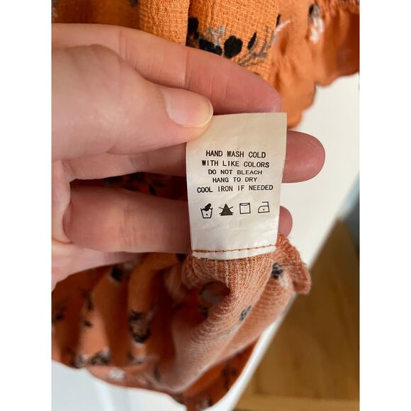 Melloday Medium Blouse Floral Ruffle Half Sleeve Style CET204681-TM Orange White - Picture 6 of 9